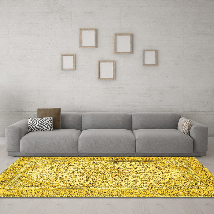 Machine Washable Persian Yellow Traditional Rug in a Living Room, wshtr4529yw