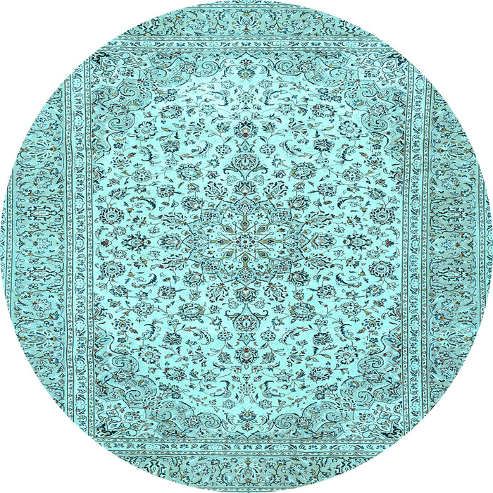 Round Machine Washable Persian Light Blue Traditional Rug, wshtr4529lblu