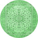 Round Machine Washable Persian Emerald Green Traditional Area Rugs, wshtr4529emgrn