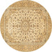 Round Machine Washable Persian Brown Traditional Rug, wshtr4529brn