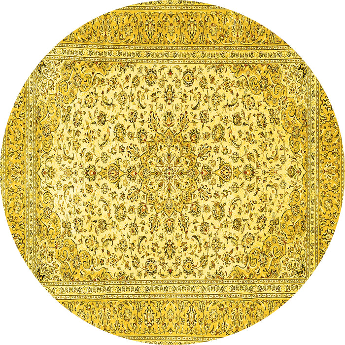 Round Machine Washable Persian Yellow Traditional Rug, wshtr4529yw