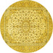 Round Machine Washable Persian Yellow Traditional Rug, wshtr4529yw