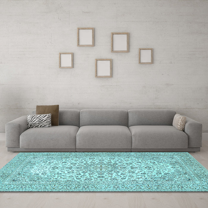 Machine Washable Persian Light Blue Traditional Rug in a Living Room, wshtr4529lblu