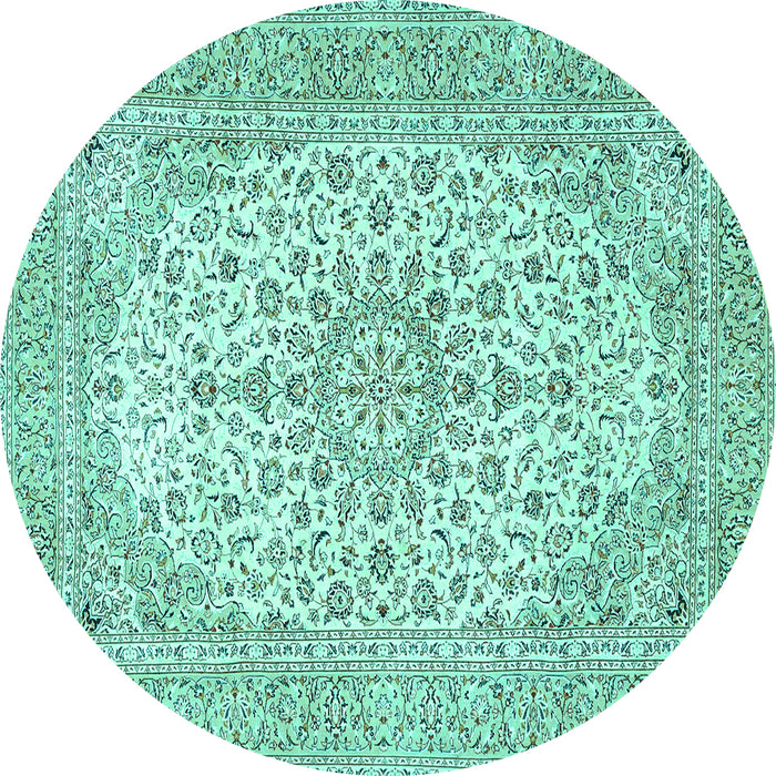Round Persian Turquoise Traditional Rug, tr4529turq