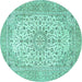 Round Persian Turquoise Traditional Rug, tr4529turq