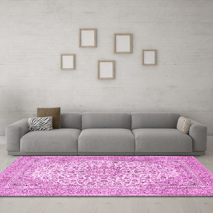Machine Washable Persian Pink Traditional Rug in a Living Room, wshtr4529pnk