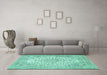 Machine Washable Persian Turquoise Traditional Area Rugs in a Living Room,, wshtr4529turq