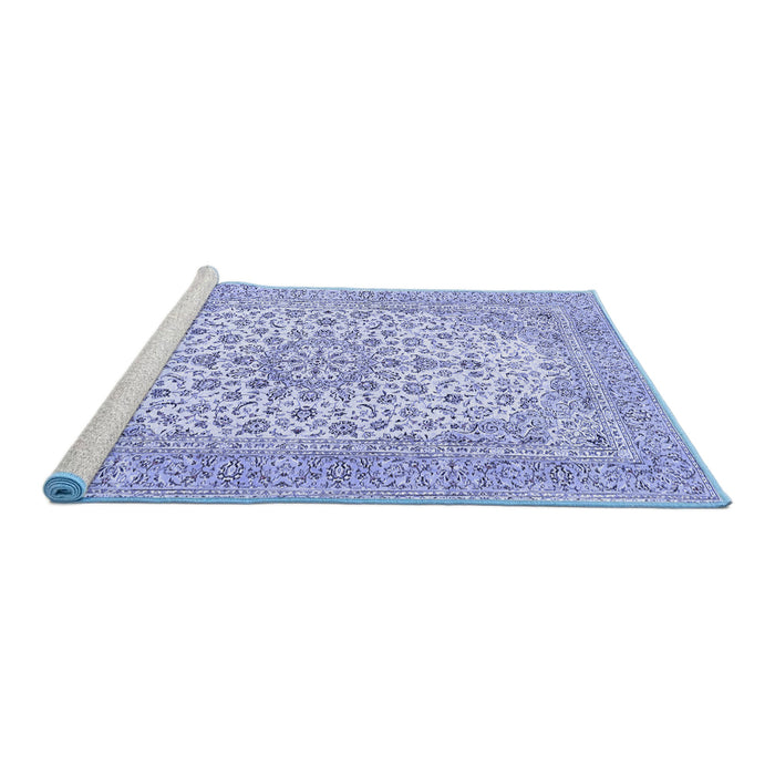 Sideview of Machine Washable Persian Blue Traditional Rug, wshtr4529blu