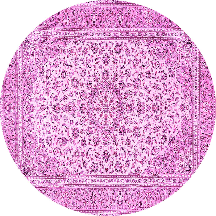 Round Machine Washable Persian Pink Traditional Rug, wshtr4529pnk