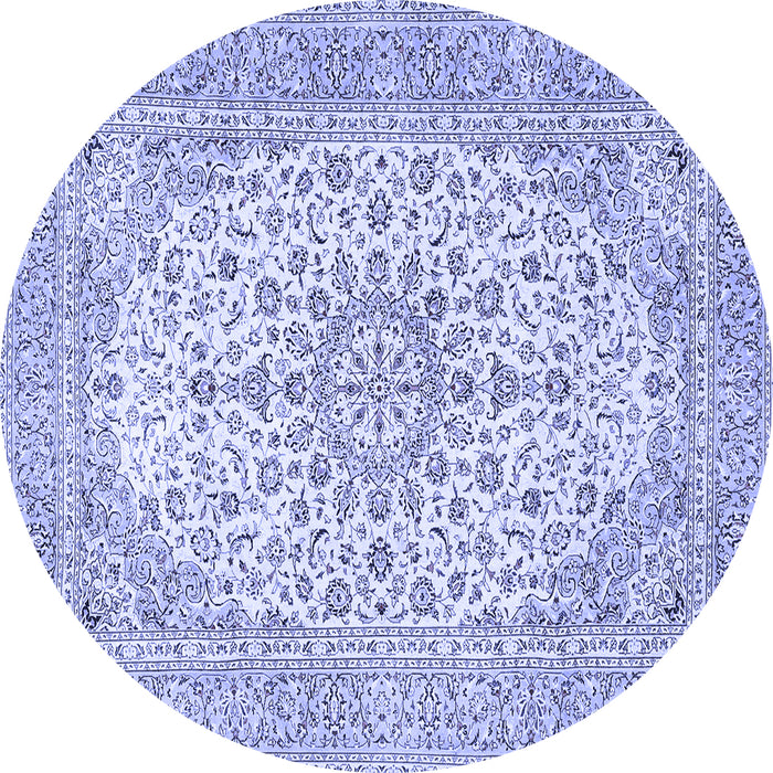 Round Machine Washable Persian Blue Traditional Rug, wshtr4529blu