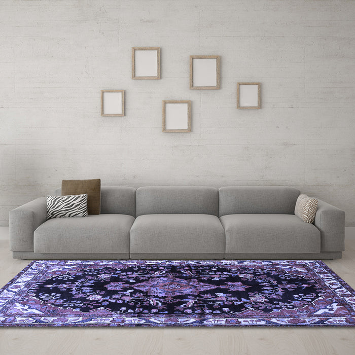 Machine Washable Persian Blue Traditional Rug in a Living Room, wshtr452blu