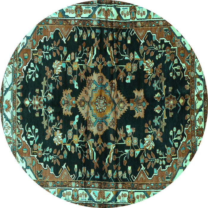 Round Machine Washable Persian Turquoise Traditional Area Rugs, wshtr452turq