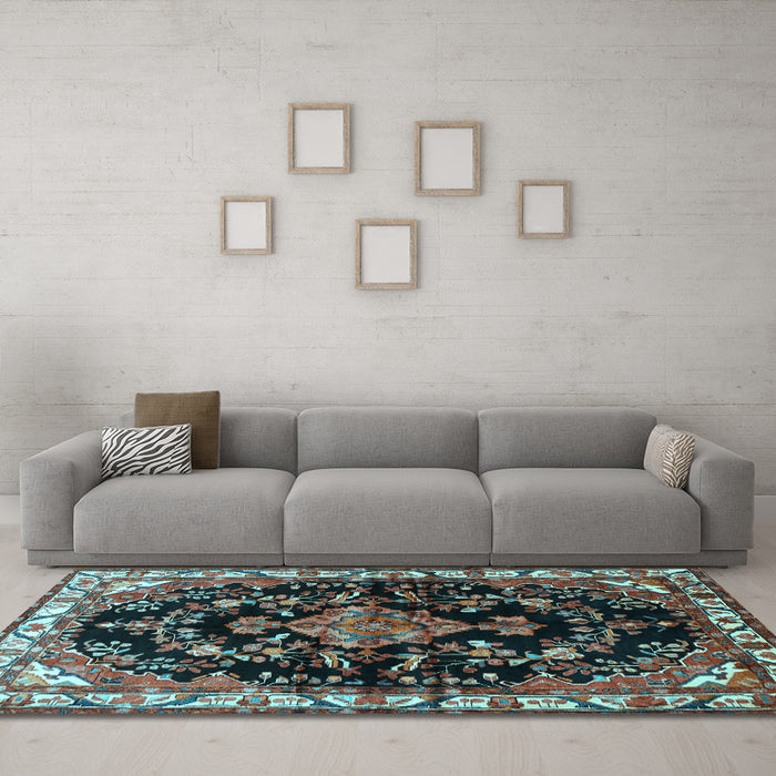 Machine Washable Persian Light Blue Traditional Rug in a Living Room, wshtr452lblu