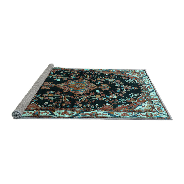 Sideview of Machine Washable Persian Light Blue Traditional Rug, wshtr452lblu