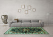 Machine Washable Persian Turquoise Traditional Area Rugs in a Living Room,, wshtr452turq