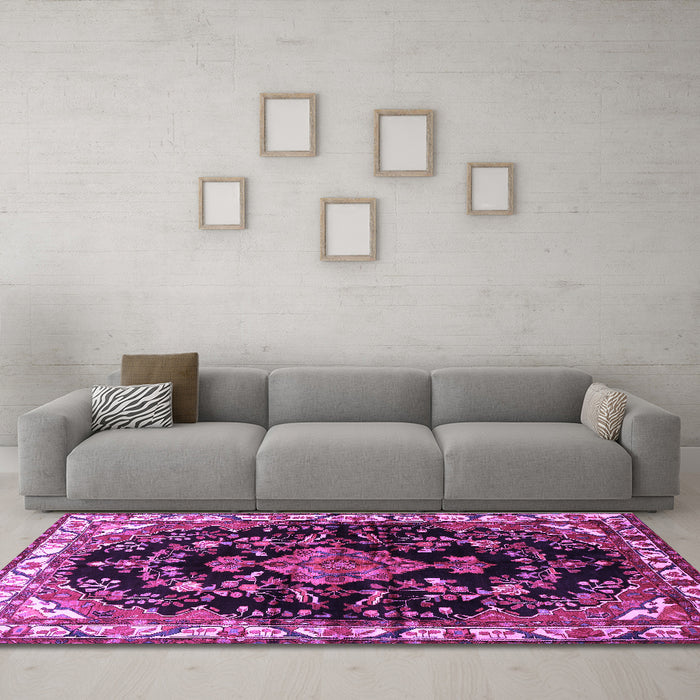 Machine Washable Persian Purple Traditional Area Rugs in a Living Room, wshtr452pur