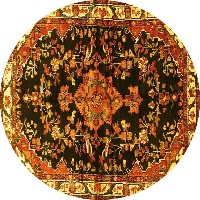 Round Machine Washable Persian Yellow Traditional Rug, wshtr452yw