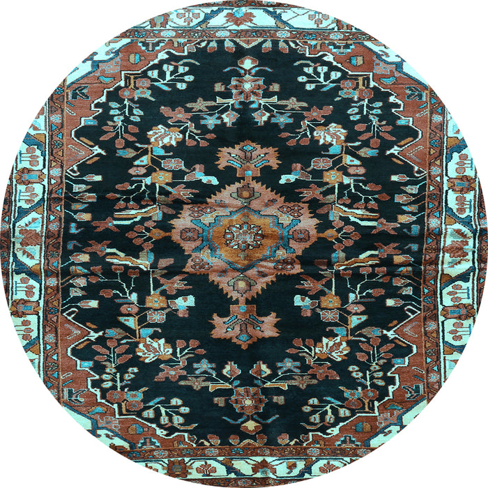 Round Machine Washable Persian Light Blue Traditional Rug, wshtr452lblu