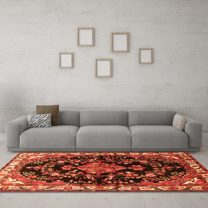 Machine Washable Persian Orange Traditional Area Rugs in a Living Room, wshtr452org