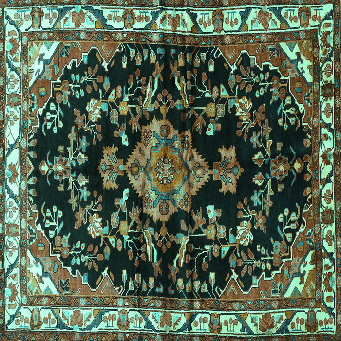 Square Machine Washable Persian Turquoise Traditional Area Rugs, wshtr452turq