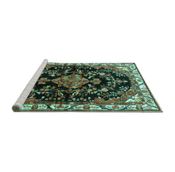 Sideview of Machine Washable Persian Turquoise Traditional Area Rugs, wshtr452turq