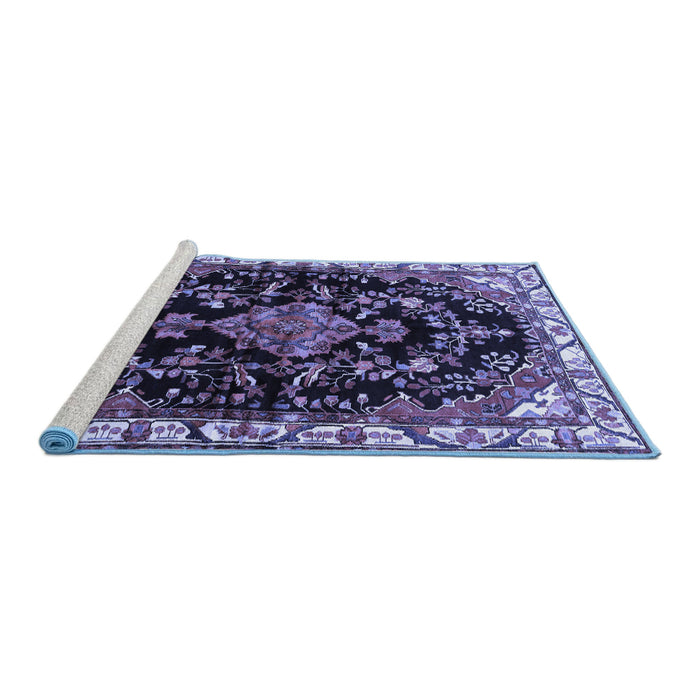 Sideview of Machine Washable Persian Blue Traditional Rug, wshtr452blu