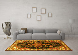 Machine Washable Persian Yellow Traditional Rug in a Living Room, wshtr452yw