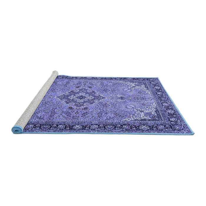 Sideview of Machine Washable Medallion Blue Traditional Rug, wshtr4530blu