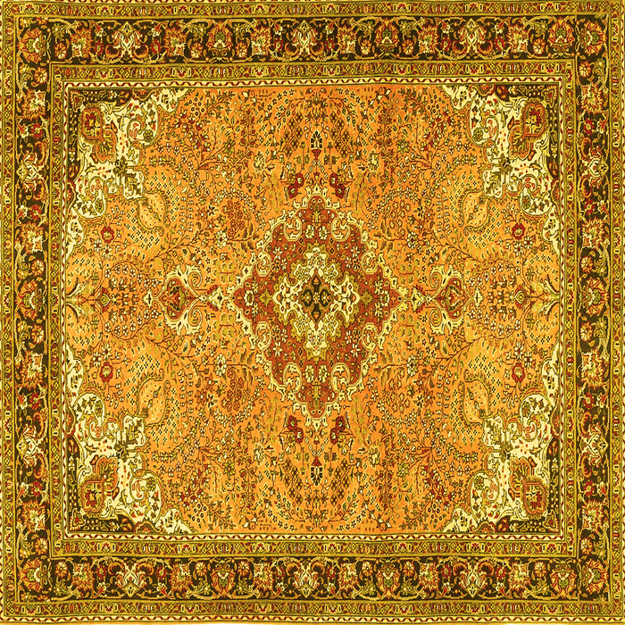 Square Machine Washable Medallion Yellow Traditional Rug, wshtr4530yw