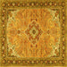 Square Machine Washable Medallion Yellow Traditional Rug, wshtr4530yw