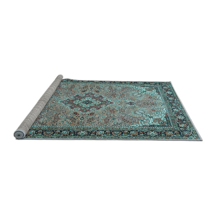 Sideview of Machine Washable Medallion Light Blue Traditional Rug, wshtr4530lblu