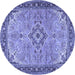 Round Machine Washable Medallion Blue Traditional Rug, wshtr4530blu