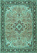 Machine Washable Medallion Turquoise Traditional Area Rugs, wshtr4530turq