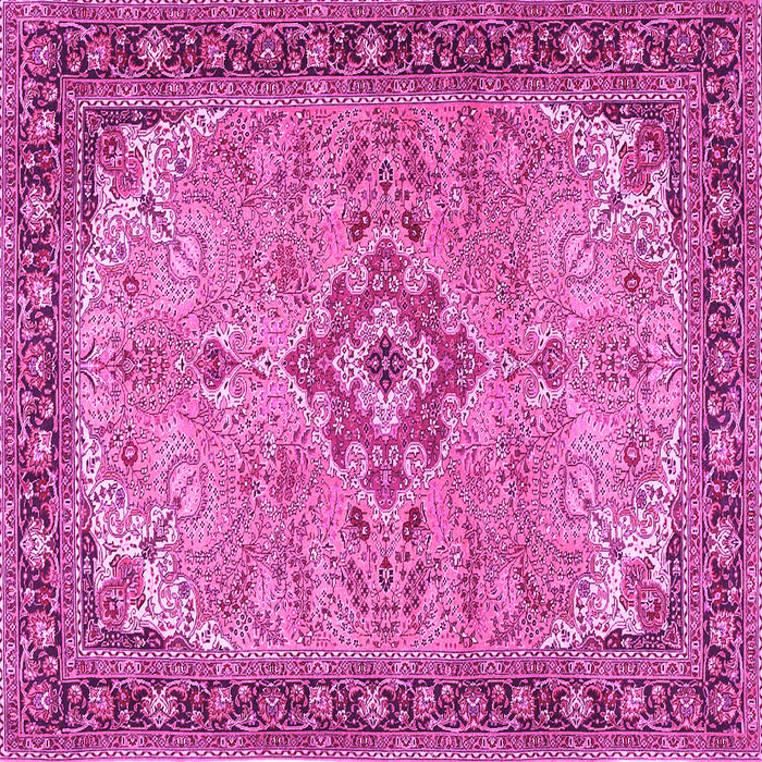 Square Machine Washable Medallion Pink Traditional Rug, wshtr4530pnk
