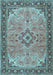 Machine Washable Medallion Light Blue Traditional Rug, wshtr4530lblu