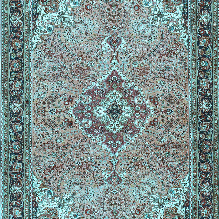 Machine Washable Medallion Light Blue Traditional Rug, wshtr4530lblu