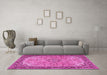 Machine Washable Medallion Pink Traditional Rug in a Living Room, wshtr4530pnk