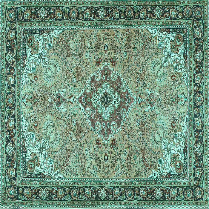 Square Medallion Turquoise Traditional Rug, tr4530turq