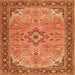 Round Machine Washable Medallion Orange Traditional Area Rugs, wshtr4530org