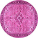 Round Machine Washable Medallion Pink Traditional Rug, wshtr4530pnk