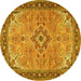 Round Machine Washable Medallion Yellow Traditional Rug, wshtr4530yw