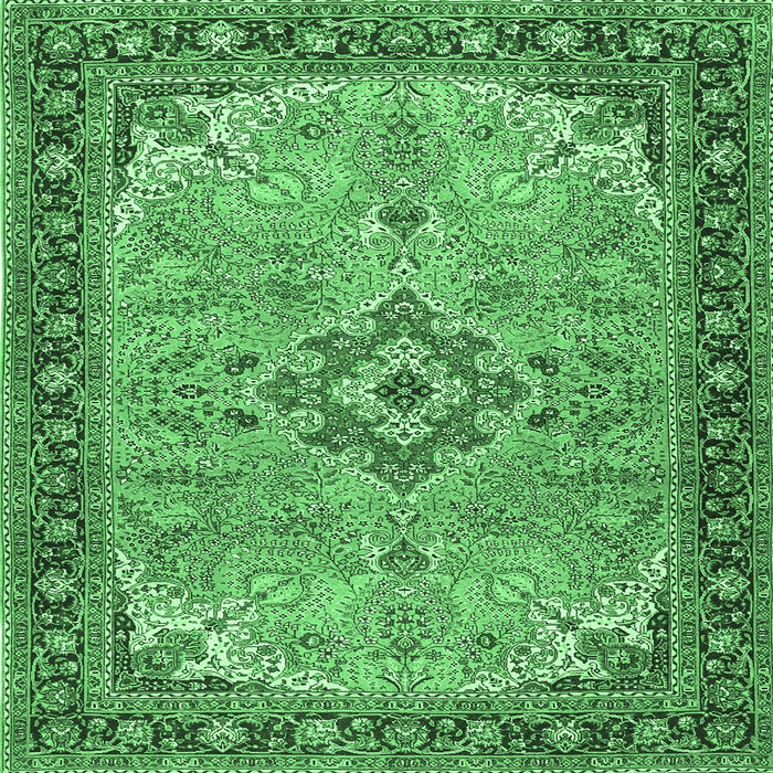 Square Medallion Emerald Green Traditional Rug, tr4530emgrn