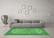 Machine Washable Medallion Emerald Green Traditional Area Rugs in a Living Room,, wshtr4530emgrn