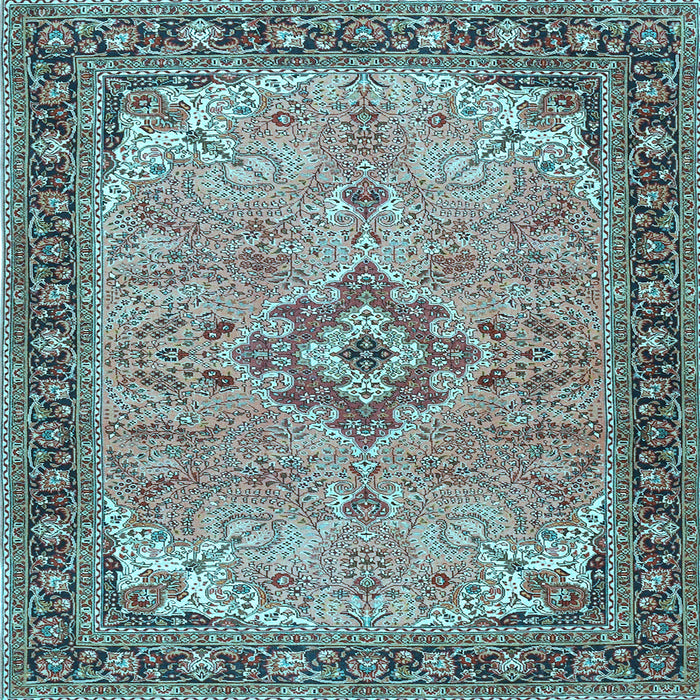 Square Machine Washable Medallion Light Blue Traditional Rug, wshtr4530lblu
