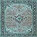 Square Machine Washable Medallion Light Blue Traditional Rug, wshtr4530lblu