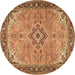 Round Machine Washable Medallion Brown Traditional Rug, wshtr4530brn