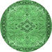 Round Medallion Emerald Green Traditional Rug, tr4530emgrn