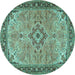 Round Machine Washable Medallion Turquoise Traditional Area Rugs, wshtr4530turq