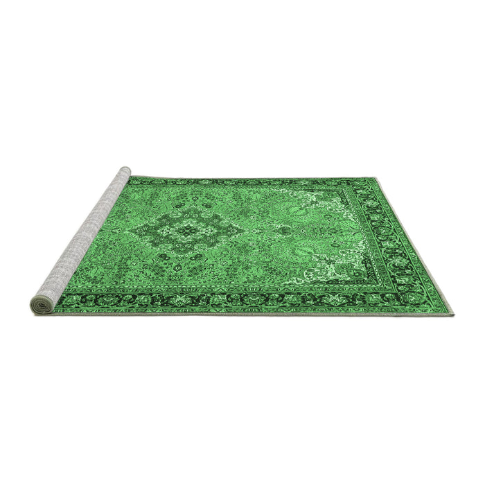 Sideview of Machine Washable Medallion Emerald Green Traditional Area Rugs, wshtr4530emgrn