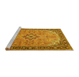 Sideview of Machine Washable Medallion Yellow Traditional Rug, wshtr4530yw